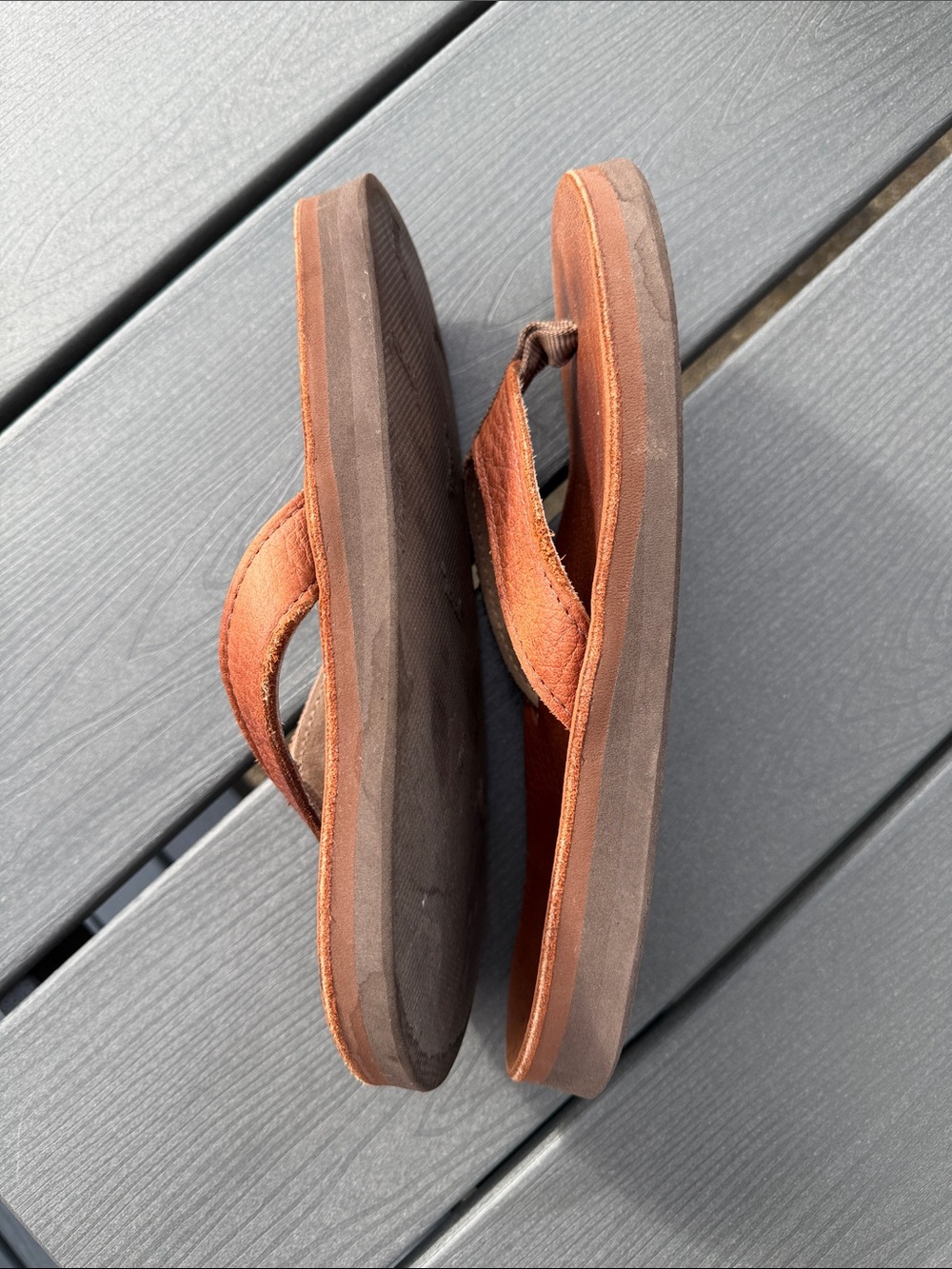 Men's Brown Leather Flip-Flop Sandals Vibram Soles - Picture 7 of 12